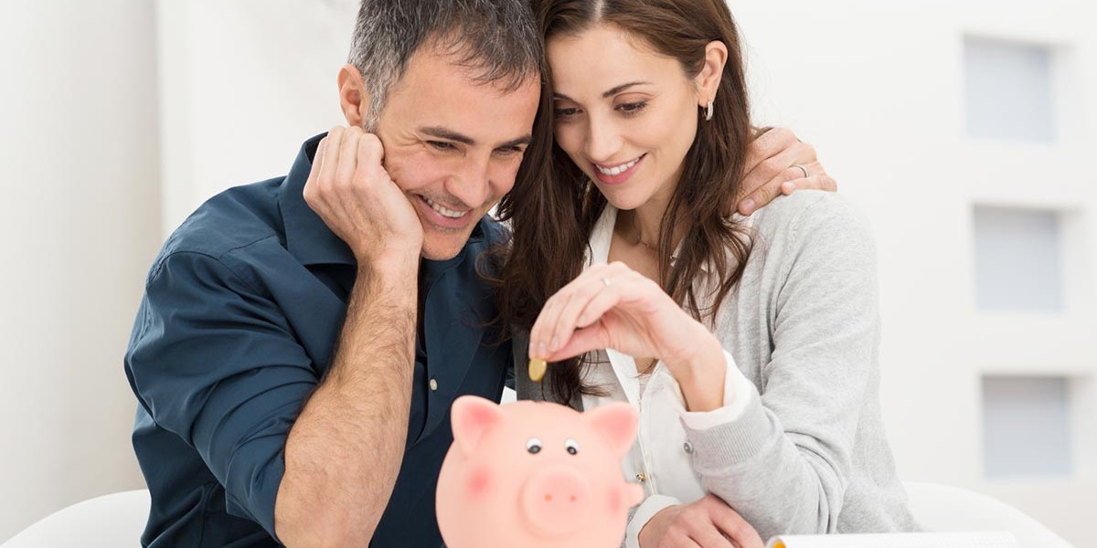 adult male woman saving money in piggy bank